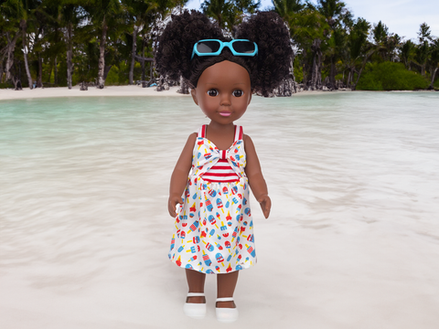 Afropoupée - Bébé poupée noire Lila à la plage