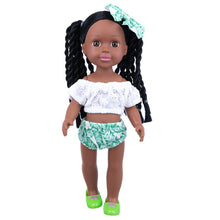 Afropoupée - Poupée noire Léna en tee shirt blanc et vert mini short