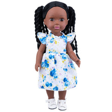 Afropoupée - Poupée noire Léna en robe blanche et bleue